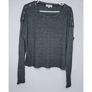 Michael Stars Gray Studded Shoulder Top Rib Knit Long Sleeve Size L NWOT